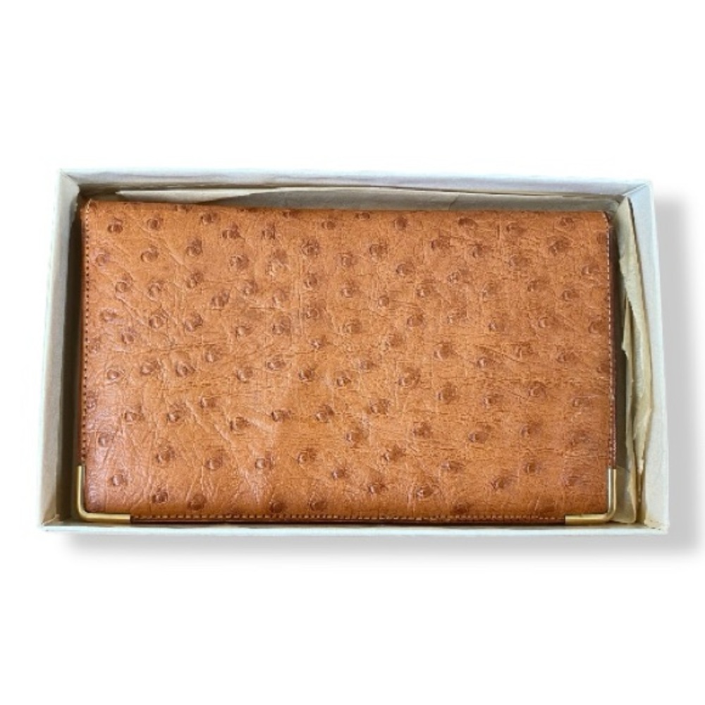 Vintage Ostrich Leather Slim Checkbook Cover Notepad Long Wallet